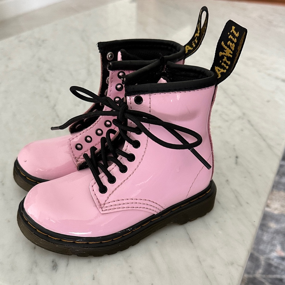 Dr. Martens Pink Patent Lace-Up Side Zip Boots